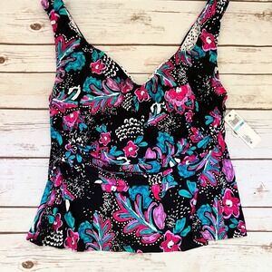 Anne Cole Tankini Top Multicolor Tropical Floral V-Neck Plus Size 20W